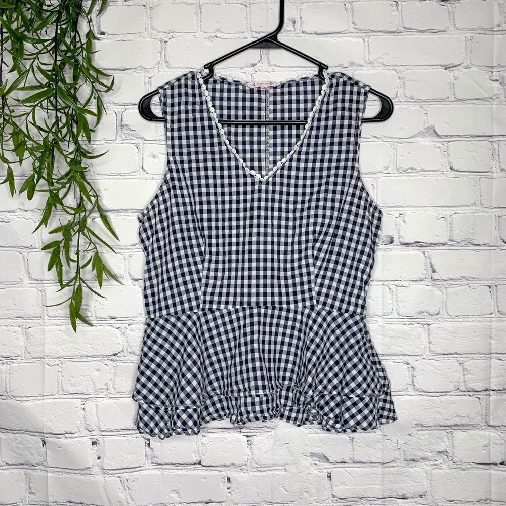Nanette‎ Lepore Gingham Navy & White Peplum Top size Medium